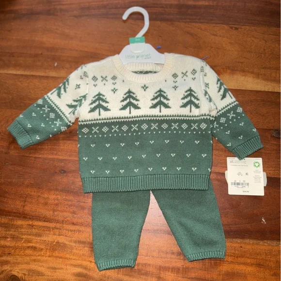 Little Planet Green and Cream Kids Matching Set - Picture 1 of 2